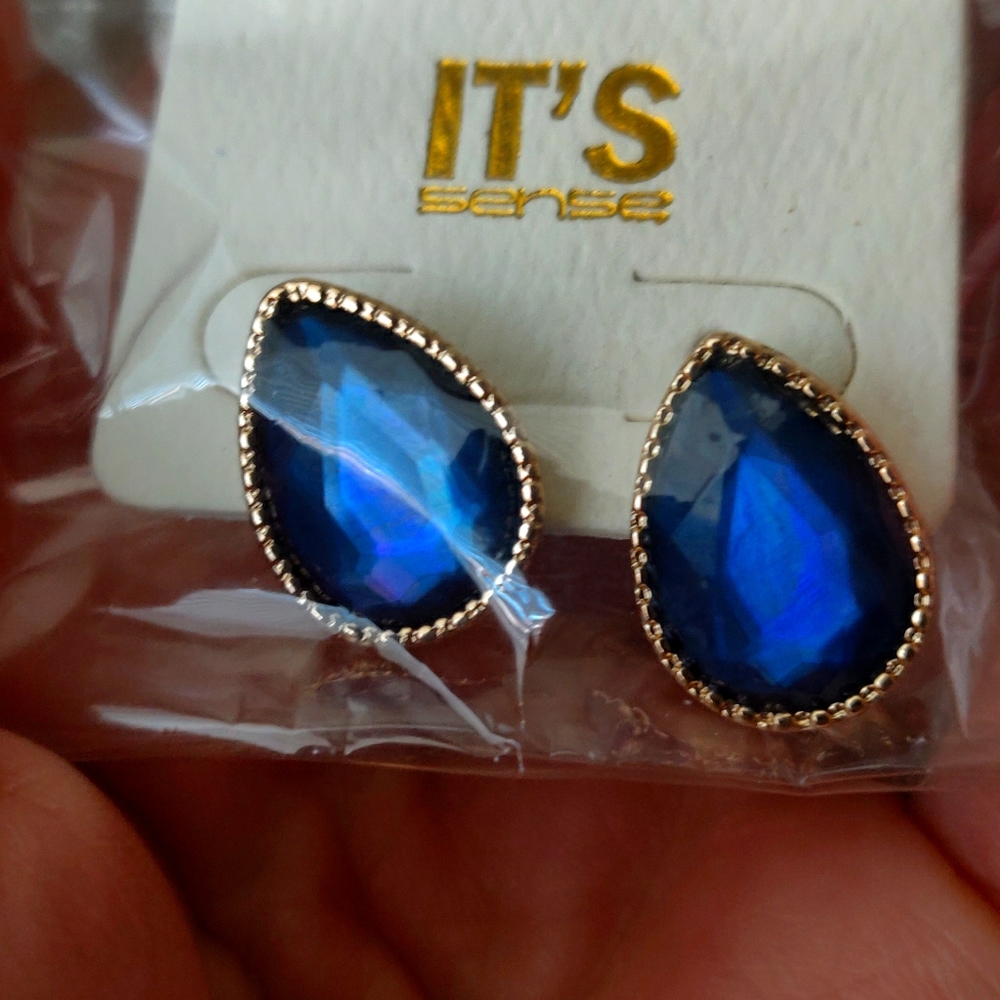 Elegant Tear Drop Blue Glass Earrings